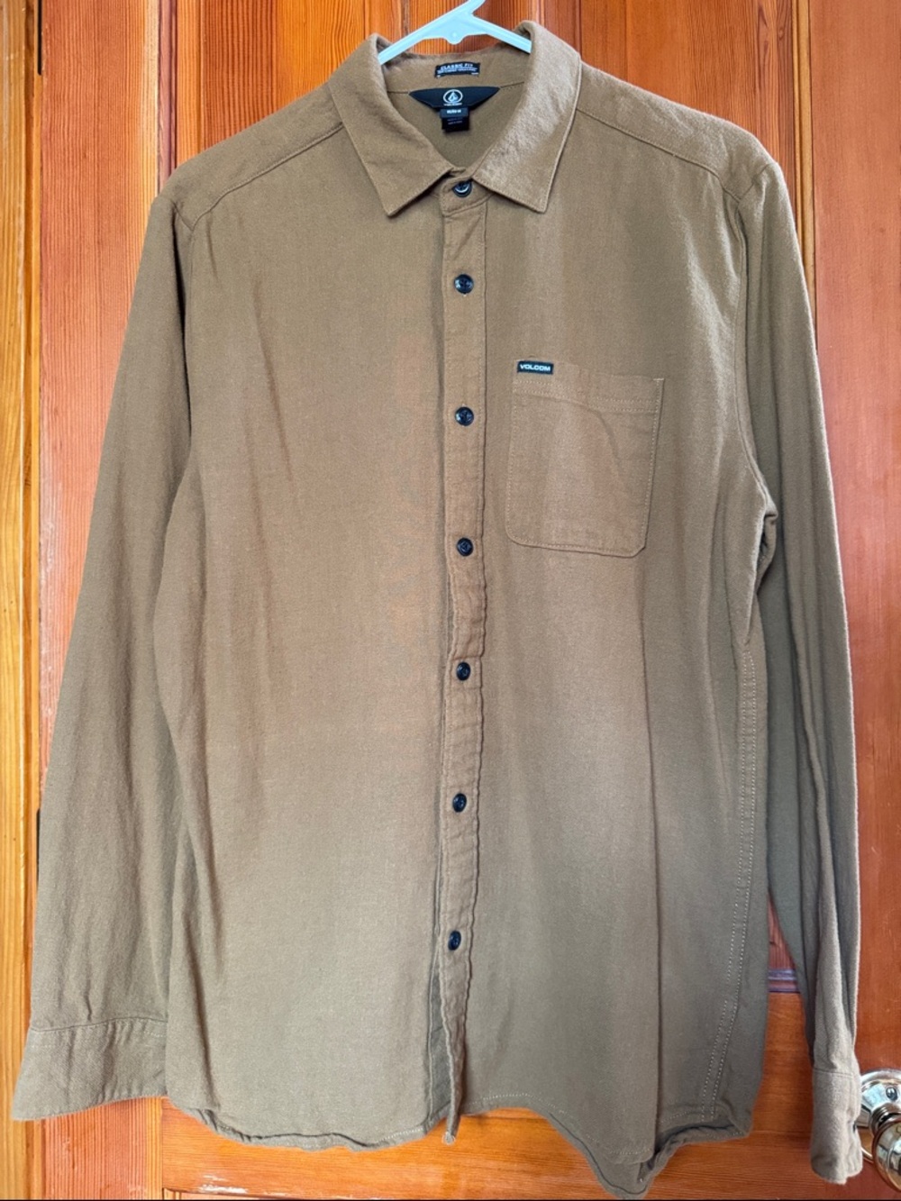 Volcom Men's Olive Brown Long-Sleeve Button-Down Shirt